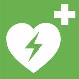 Rettungszeichen Defibrillator (AED) E010, PVC-Folie, selbstklebend, langnachleuchtend, 200 x 200 mm